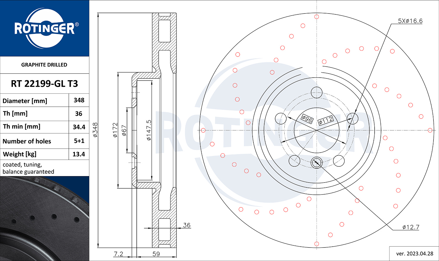 ROTINGER Féktárcsa, mind RT22199-GLT3_ROT